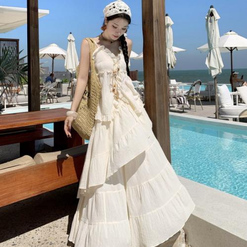 Polyester Two-Piece Dress Set backless & two piece beige Set