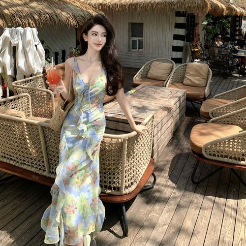 Polyester Slim Slip Dress backless mixed colors PC