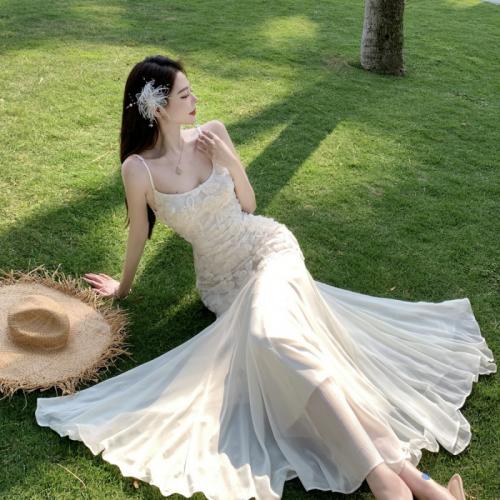 Polyester Slim Slip Dress backless Apricot PC