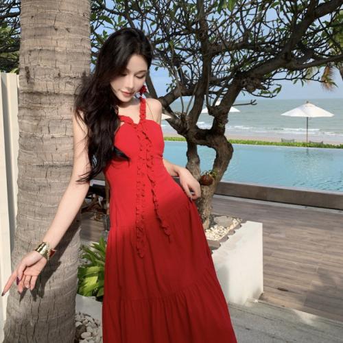 Polyester Slim Slip Dress backless red PC