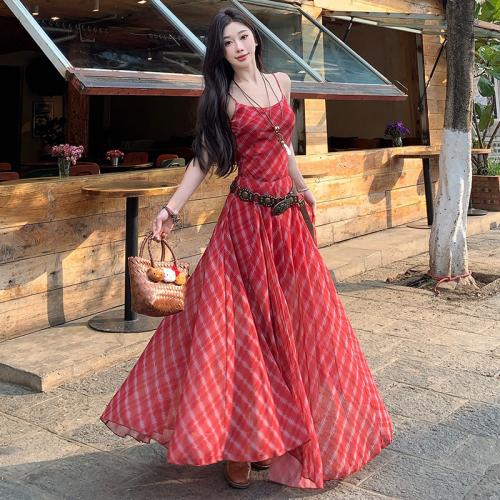 Polyester Slim Slip Dress backless red PC