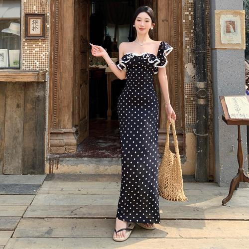 Polyester Slim Slip Dress backless black PC