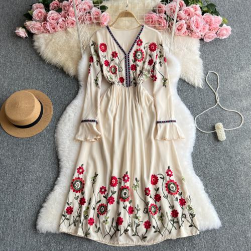 Cotton Slim One-piece Dress embroidered PC