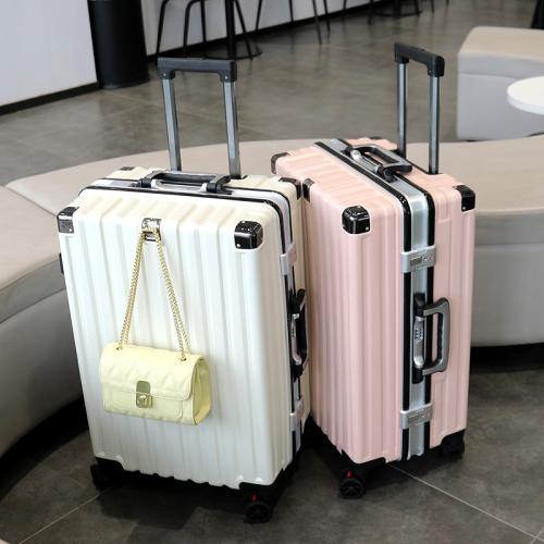 PC-Polycarbonate Suitcase anti-theft & with USB interface & waterproof Aluminium & Polyester striped PC