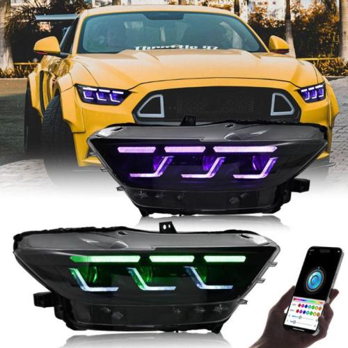 Pair LED Headlights For Ford Mustang 2015-2017 Head Lamps Assembly Sequential