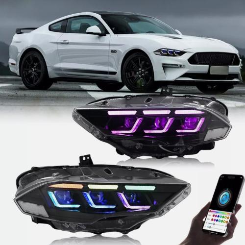 RGB LED Headlights For Ford Mustang 2018-2023 Pair Head Front Lamps Assembly