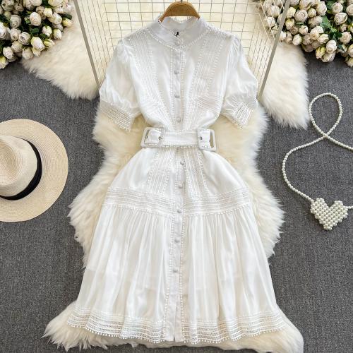 Acrylic Waist-controlled One-piece Dress, different size for choice, white,  PC