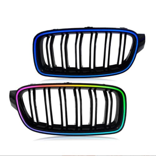 RGB Gloss Black Dual Slat Front Kidney Grille Light For BMW 3 Series F30 2013-18