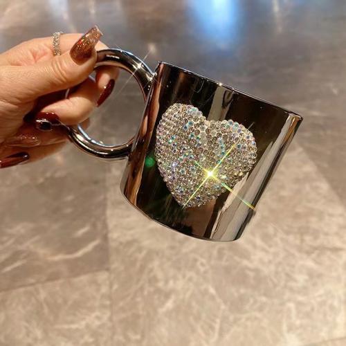 Light Luxury Water Mug Colorful Stainless Steel Irregular Mug with Rhinestone