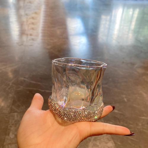 Light Luxury Twisted Glass Colorful Glass Irregular Whisky Glass with Rhinestone