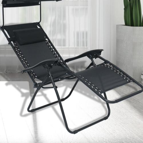 Textilene & Metal Foldable Sun Lounger portable & sun protection Solid black PC
