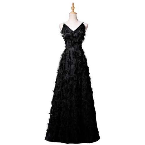 Polyester Slim Long Evening Dress backless patchwork Solid white and black PC