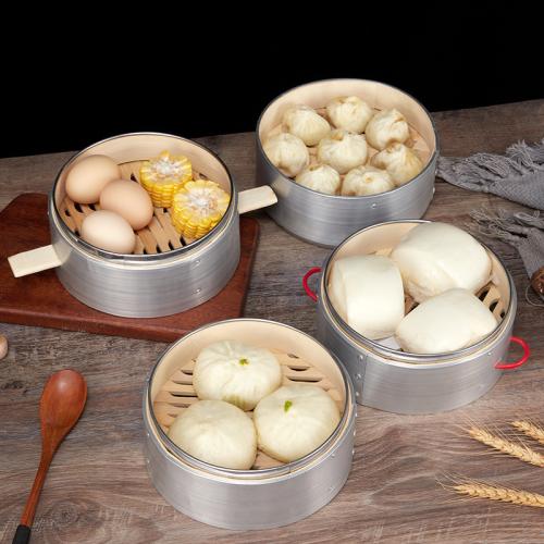 Bamboo & Aluminium Alloy & Stainless Steel stackable Food Steamer hollow & breathable PC