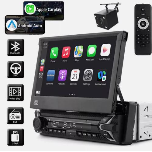 Single 1DIN 7 inch Flip Out Car Stereo BT CarPlay FM Radio Touch Screen MP5 Player