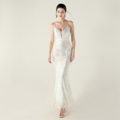 Polyester Slim Long Evening Dress feather PC
