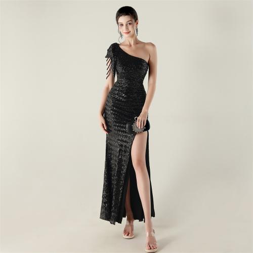 Sequin & Polyester Slim Long Evening Dress side slit PC