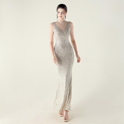Sequin & Polyester Slim Long Evening Dress PC