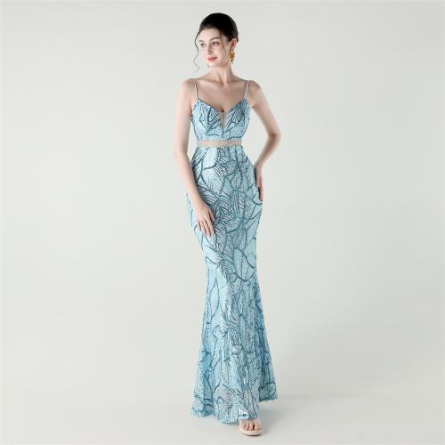 Polyester Slim Long Evening Dress patchwork PC