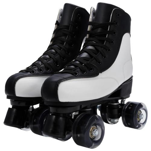 Rubber & PU Leather Flash Roller Skates patchwork white and black Pair