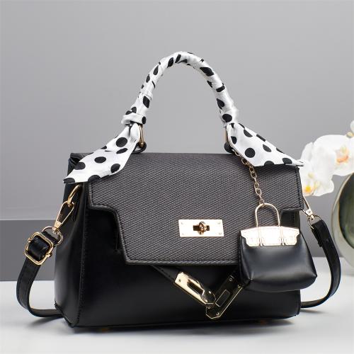 PU Leather with silk scarf & Box Bag Crossbody Bag with hanging ornament PC