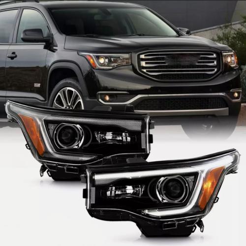 For 2017-2019 GMC Acadia w/LED DRL Black Halogen Headlights Headlamps Left+Right