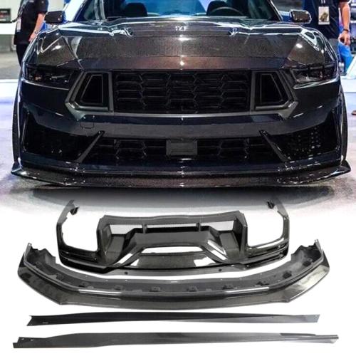 Fits For Ford Mustang Dark Horse REAL CARBON Front Bumper Lip Diffuser Side Skirts