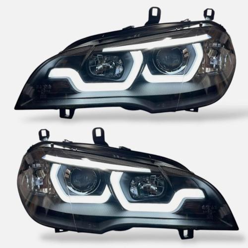 For BMW X5 E70 2006-13 BLACK INNER LED Halo angel eye headlights