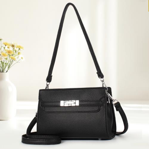 PU Leather Shoulder Bag attached with hanging strap Lichee Grain PC