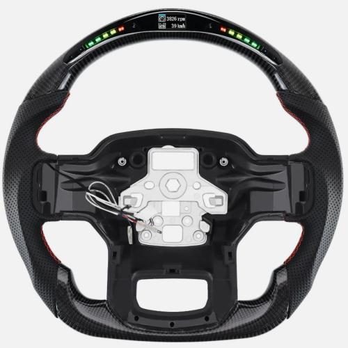 LED Black Real Carbon Fiber Steering Wheel For Ford F150 2021 - 2023 Flat-bottom