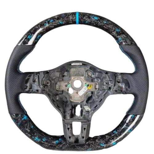 For Volkswagen Golf 6 Polo Jetta Blue Forged Real Carbon Fiber Steering Wheel