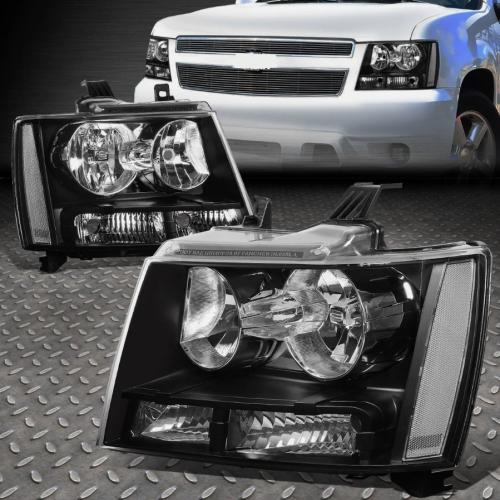 FOR 07-14 CHEVY TAHOE SUBURBAN BLACK HOUSING CLEAR CORNER HEADLIGHT HEAD LAMPS