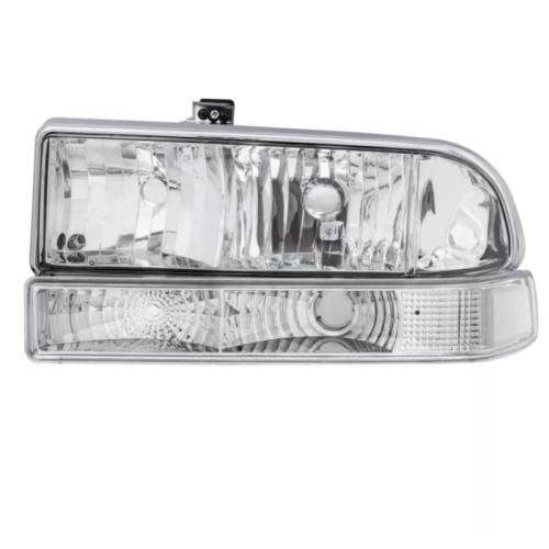 Pair Chrome Headlights Bumper Lamps For 1998-2004 Chevy S10 Pickup Blazer