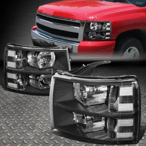 For 07-14 Chevy Silverado 1500 2500HD 3500 Headlight Assembly Pair Black/Clear