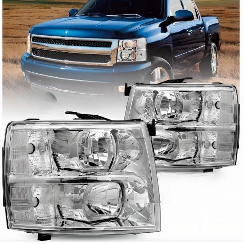 For 2007-2014 Chevy Silverado 1500 2500HD 3500HD Chrome Headlights LH+RH Sets