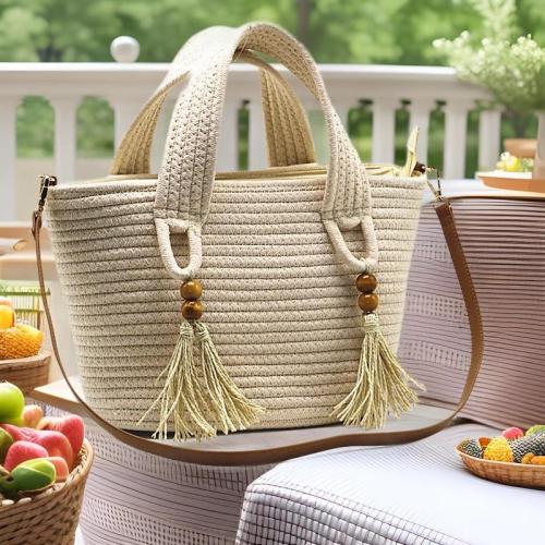 Cotton Tassels Woven Tote large capacity PC