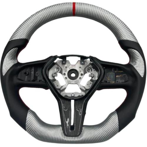Silver Carbon Fiber Black Leather Steering Wheel for INFINITI Q60 2021