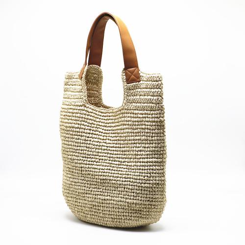 Paper & Straw Tote Bag Woven Shoulder Bag sewing thread beige PC