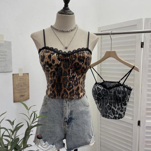 Polyester Tanktop Pailletten Leopard meer kleuren naar keuze stuk