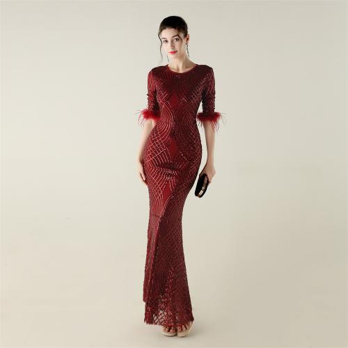 Sequin & Polyester Slim Long Evening Dress PC