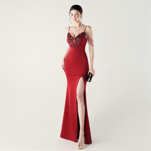 Polyester Waist-controlled & Soft & Slim Long Evening Dress side slit printed floral PC