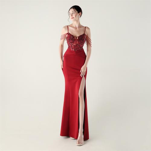 Polyester Waist-controlled & Soft & Slim Long Evening Dress side slit floral :XXL PC
