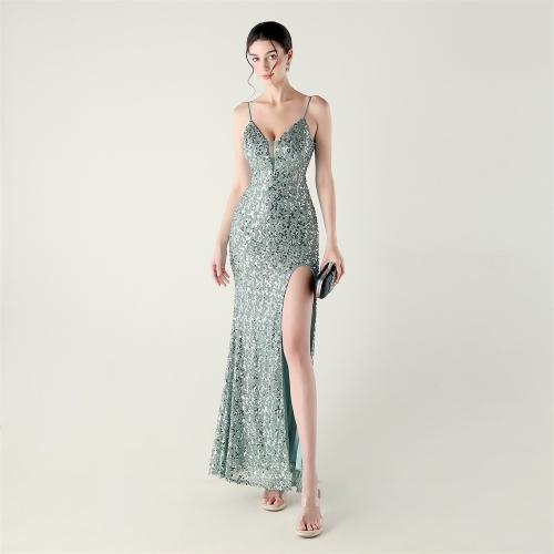 Sequin & Polyester Waist-controlled & Soft & Slim Long Evening Dress side slit Polyester PC