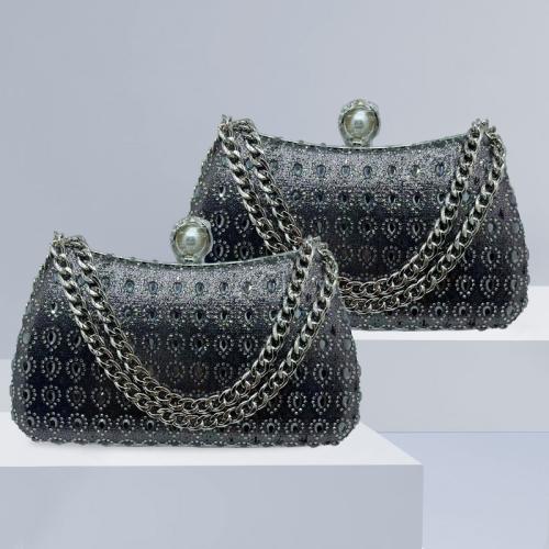 Kovové & Perla di plastica & Strass Kabelka Nero kus