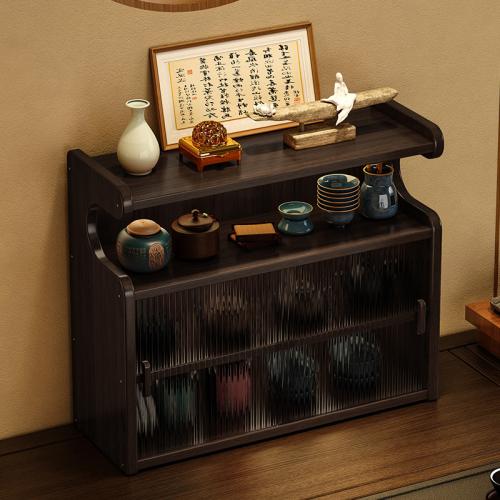 Fibra de madera de densidad media & Moso Bamboo & Acrílico Gabinete de almacenamiento, marrón,  trozo