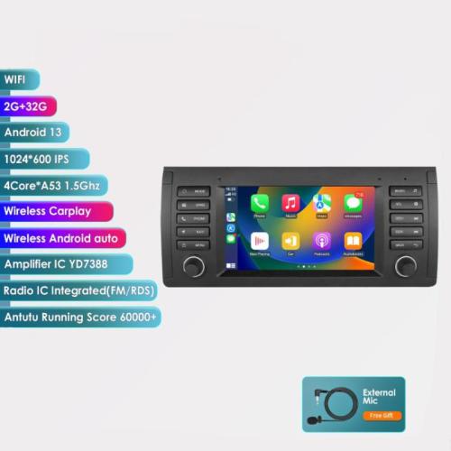 For BMW E39 X5 E53 Car Stereo CarPlay 7 inch Android Radio GPS Navigation BT USB 32G