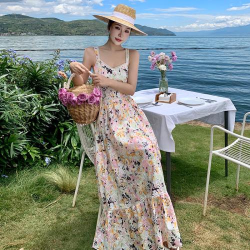 Polyester Slim One-piece Dress embroidered mixed colors PC