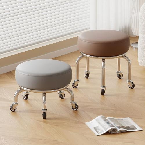 Carbon Steel & Sponge & PU Leather 360degree rotation Stool with caster Solid PC