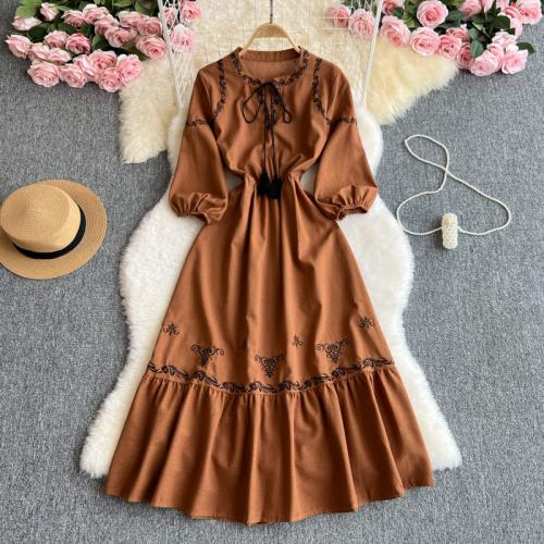 Polyester Waist-controlled One-piece Dress embroidered PC