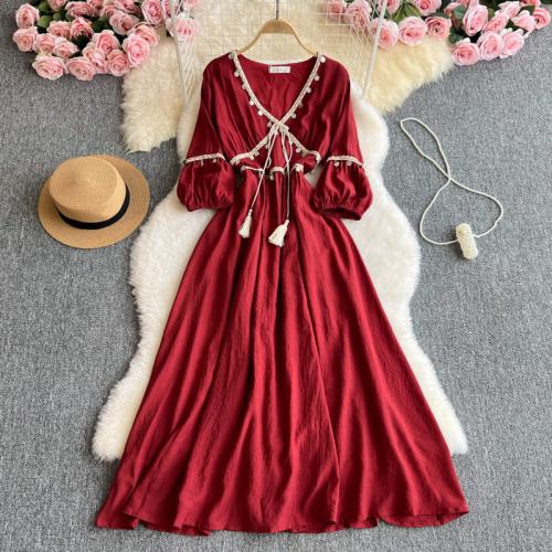 Cotton Waist-controlled & Tassels & High Waist One-piece Dress PC
