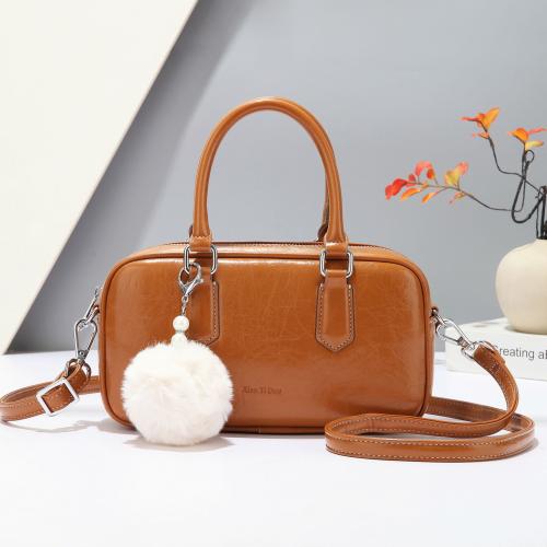 PU Leather Crossbody Bag with hanging ornament & contrast color & sewing thread PC